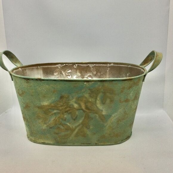 Shabby Chic Birds Tin Planter Storage Organizer NWT - Picture 7 of 10